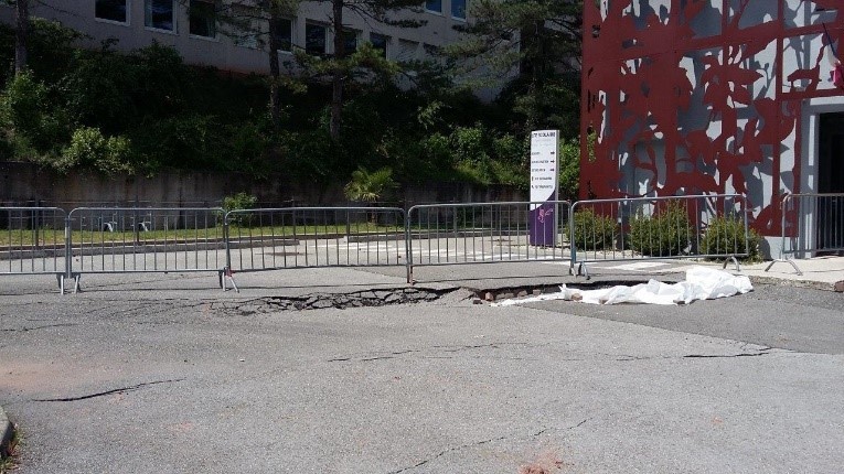 Route fissurée avec des trous