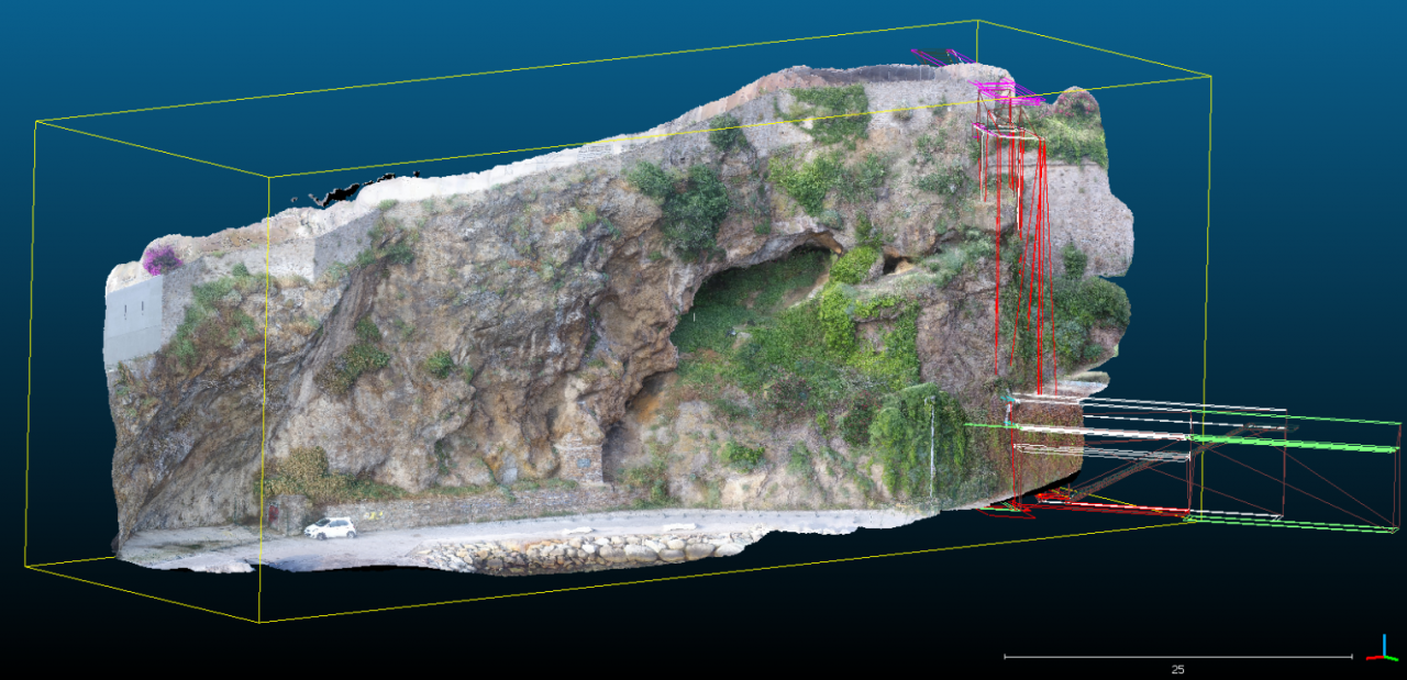 Photomodèle 3D de la falaise avec insertion du projet d'ascenseur