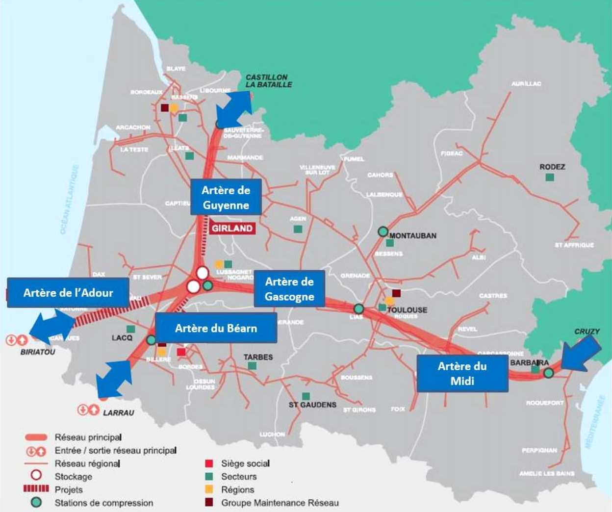 Plan des transits gaz Lussagnet