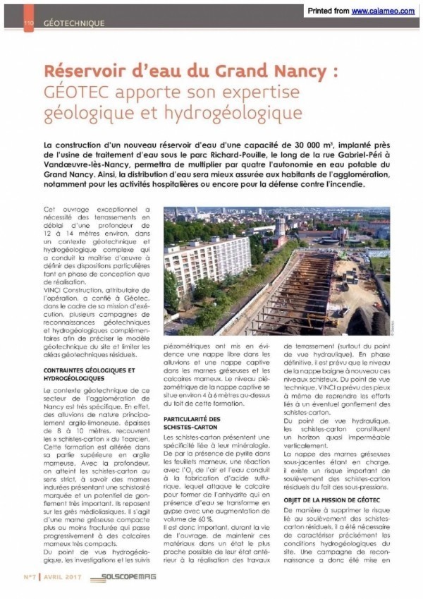 Article Réservoir d'eau du Grand Nancy